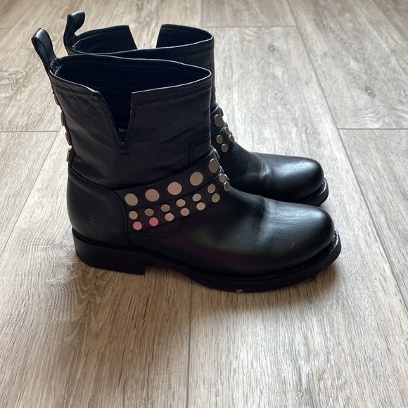 Black Leather Studded Frye Boots - Picture 3 of 5